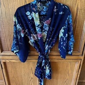 Steve Madden Blue Floral Satin Robe